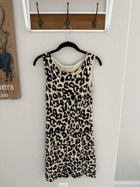 LOFT Black and Cream Leopard Print Shift Dress